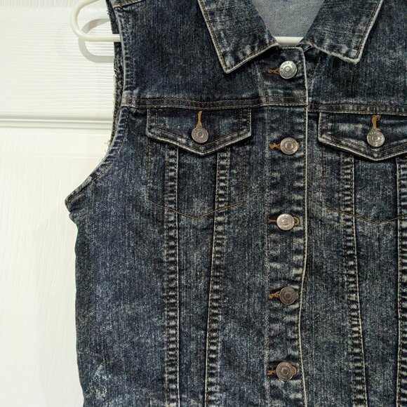 Chiqle Denim Architect Girls Dark Wash Denim Vest White Lace Back Large - Picture 6 of 14